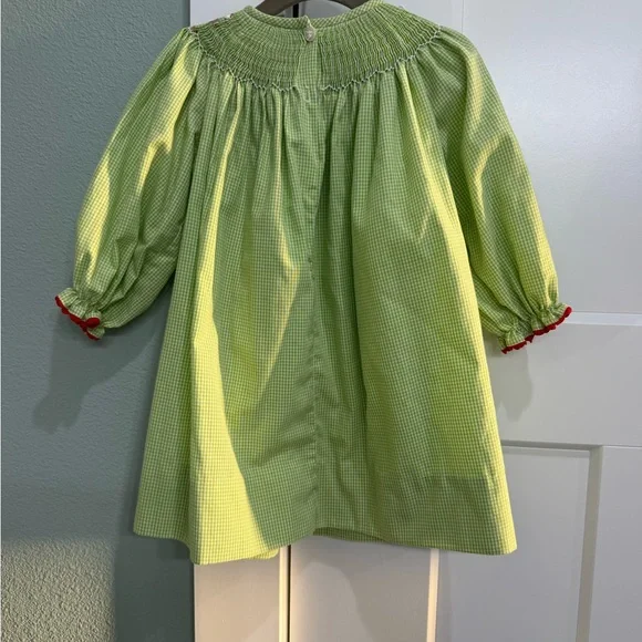 Girls' Lime Green Smocked Holiday Dress - Picture 10 of 11